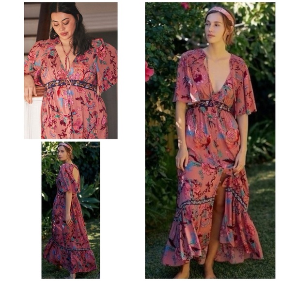 Anthropologie Dresses & Skirts - NWT by Anthropologie Floral V-Neck Ruffled Embroidered Boho Maxi Dress SP​